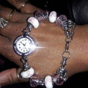 "Breast Cancer Awareness" charm bracelet watch
